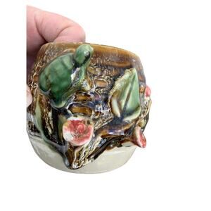 Beautiful Ceramic Pottery Planter Brown Floral Turtle  Painted Small